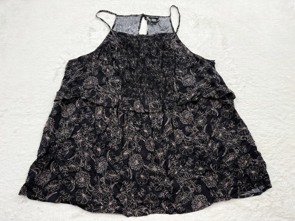 Torrid Top Womens 2X Black Floral Smocked High Neck Cami Tank Blouse Plus